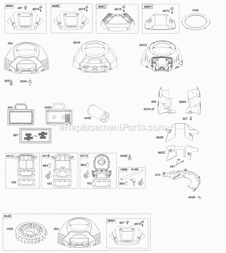 Air Cleaner Blower Housing Diagram and Parts List for 406777-0027-B1  Briggs and Stratton Engine